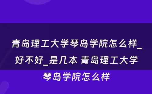 青岛理工大学琴岛学院怎么样_好不好_是几本 青岛理工大学琴岛学院怎么样