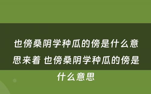 也傍桑阴学种瓜的傍是什么意思来着 也傍桑阴学种瓜的傍是什么意思