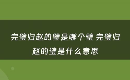 完璧归赵的璧是哪个璧 完璧归赵的璧是什么意思