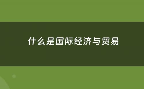  什么是国际经济与贸易