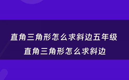 直角三角形怎么求斜边五年级 直角三角形怎么求斜边