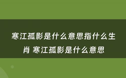 寒江孤影是什么意思指什么生肖 寒江孤影是什么意思