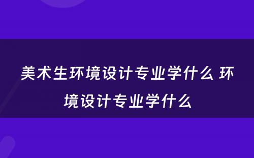 美术生环境设计专业学什么 环境设计专业学什么