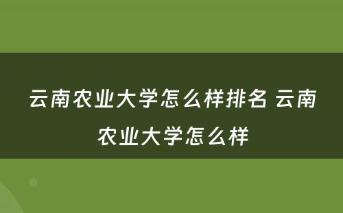 云南农业大学怎么样排名 云南农业大学怎么样