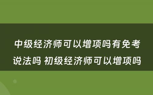 中级经济师可以增项吗有免考说法吗 初级经济师可以增项吗