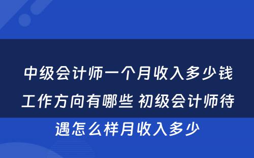 中级会计师一个月收入多少钱工作方向有哪些 初级会计师待遇怎么样月收入多少