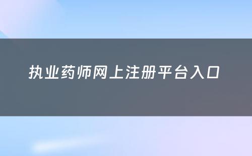 执业药师网上注册平台入口 