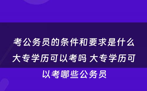 考公务员的条件和要求是什么大专学历可以考吗 大专学历可以考哪些公务员