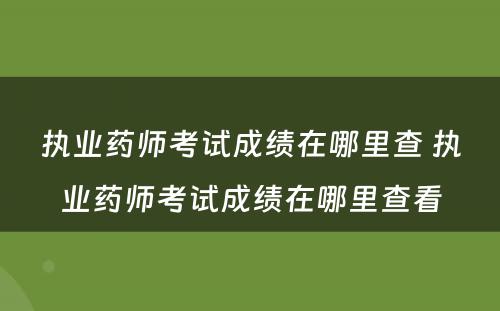 执业药师考试成绩在哪里查 执业药师考试成绩在哪里查看