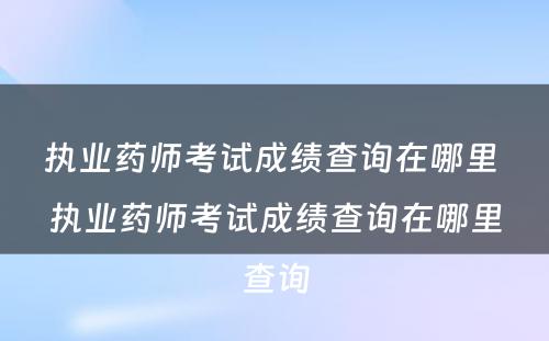 执业药师考试成绩查询在哪里 执业药师考试成绩查询在哪里查询