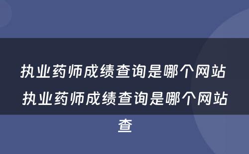 执业药师成绩查询是哪个网站 执业药师成绩查询是哪个网站查