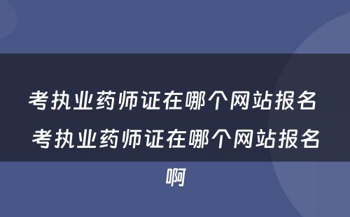 考执业药师证在哪个网站报名 考执业药师证在哪个网站报名啊