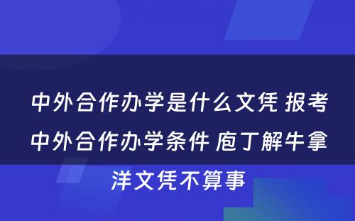 中外合作办学是什么文凭 报考中外合作办学条件 庖丁解牛拿洋文凭不算事