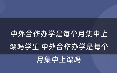 中外合作办学是每个月集中上课吗学生 中外合作办学是每个月集中上课吗