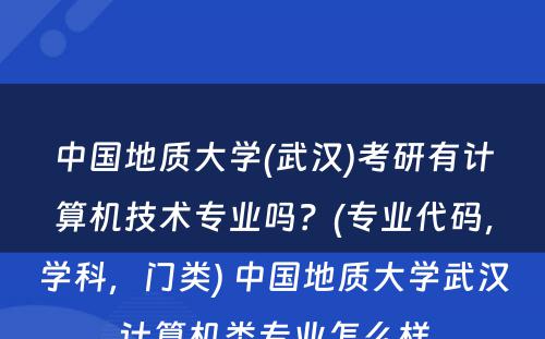 中国地质大学(武汉)考研有计算机技术专业吗？(专业代码，学科，门类) 中国地质大学武汉计算机类专业怎么样