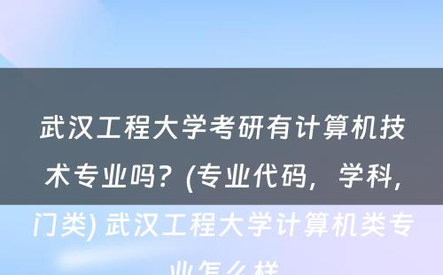 武汉工程大学考研有计算机技术专业吗？(专业代码，学科，门类) 武汉工程大学计算机类专业怎么样