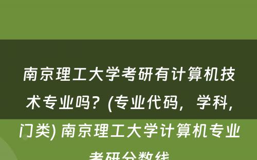 南京理工大学考研有计算机技术专业吗？(专业代码，学科，门类) 南京理工大学计算机专业考研分数线