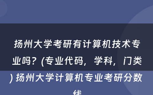 扬州大学考研有计算机技术专业吗？(专业代码，学科，门类) 扬州大学计算机专业考研分数线