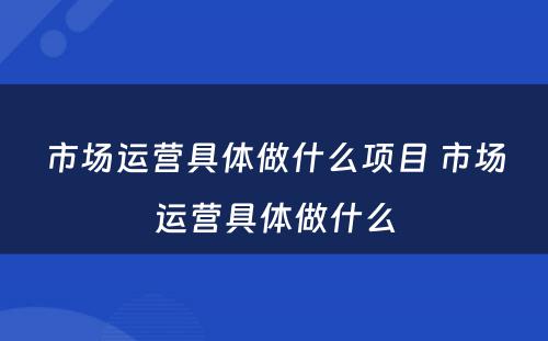 市场运营具体做什么项目 市场运营具体做什么