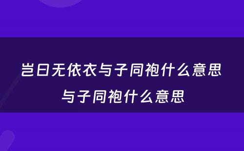 岂曰无依衣与子同袍什么意思 与子同袍什么意思