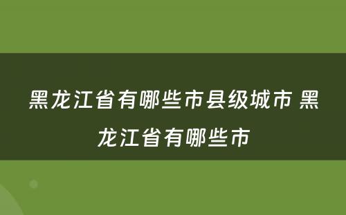 黑龙江省有哪些市县级城市 黑龙江省有哪些市