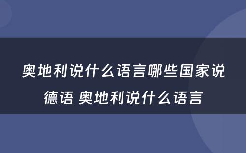 奥地利说什么语言哪些国家说德语 奥地利说什么语言