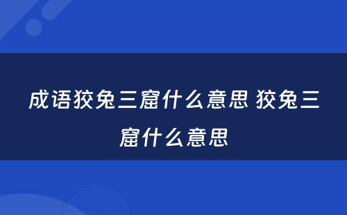 成语狡兔三窟什么意思 狡兔三窟什么意思