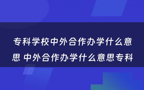 专科学校中外合作办学什么意思 中外合作办学什么意思专科