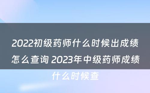 2022初级药师什么时候出成绩怎么查询 2023年中级药师成绩什么时候查