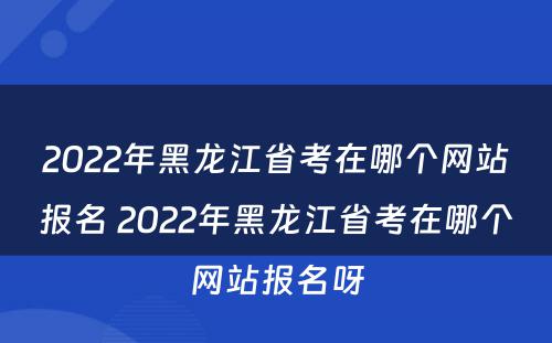 2022年黑龙江省考在哪个网站报名 2022年黑龙江省考在哪个网站报名呀
