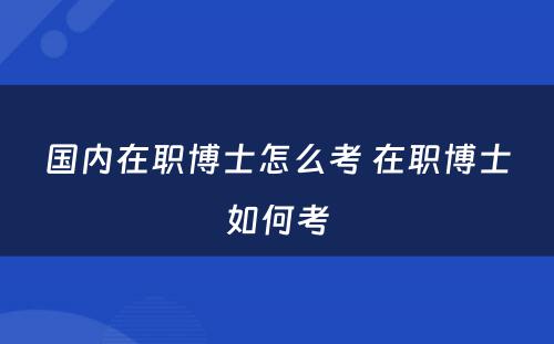 国内在职博士怎么考 在职博士如何考