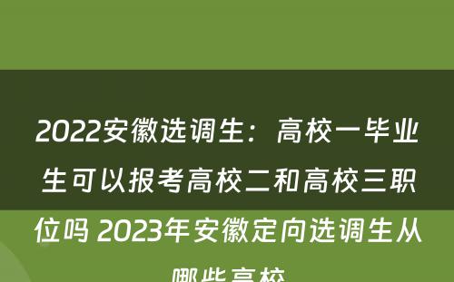 2022安徽选调生：高校一毕业生可以报考高校二和高校三职位吗 2023年安徽定向选调生从哪些高校