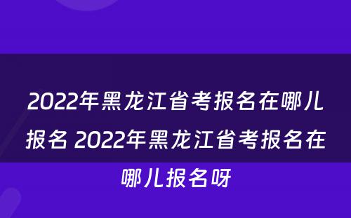 2022年黑龙江省考报名在哪儿报名 2022年黑龙江省考报名在哪儿报名呀