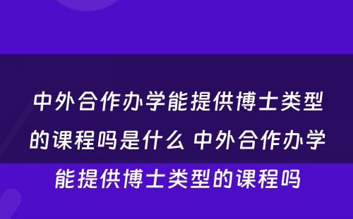 中外合作办学能提供博士类型的课程吗是什么 中外合作办学能提供博士类型的课程吗