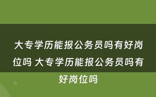 大专学历能报公务员吗有好岗位吗 大专学历能报公务员吗有好岗位吗