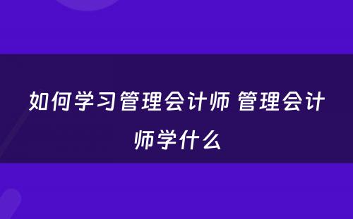 如何学习管理会计师 管理会计师学什么