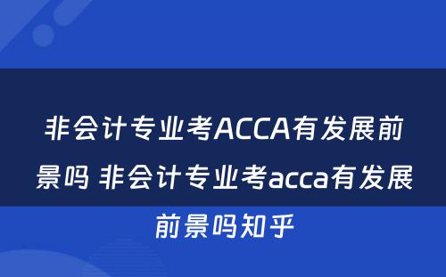 非会计专业考ACCA有发展前景吗 非会计专业考acca有发展前景吗知乎