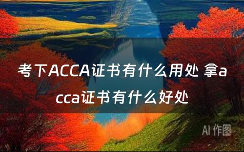 考下ACCA证书有什么用处 拿acca证书有什么好处