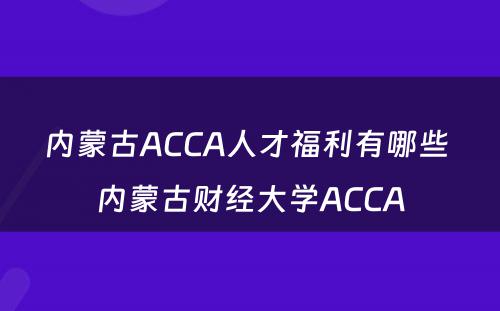 内蒙古ACCA人才福利有哪些 内蒙古财经大学ACCA