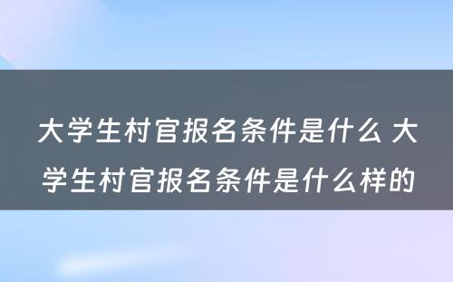 大学生村官报名条件是什么 大学生村官报名条件是什么样的