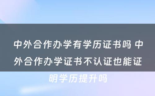 中外合作办学有学历证书吗 中外合作办学证书不认证也能证明学历提升吗