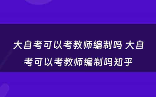 大自考可以考教师编制吗 大自考可以考教师编制吗知乎