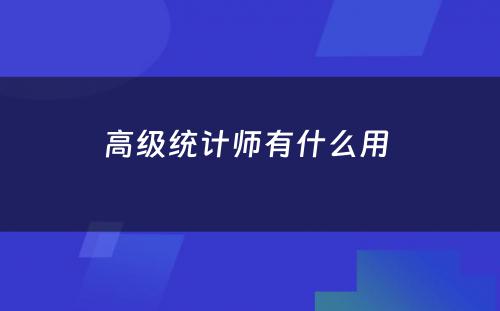 高级统计师有什么用 