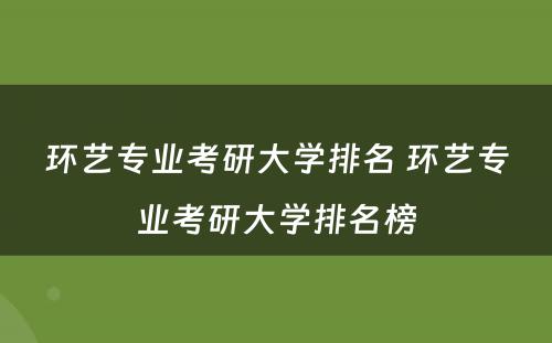 环艺专业考研大学排名 环艺专业考研大学排名榜