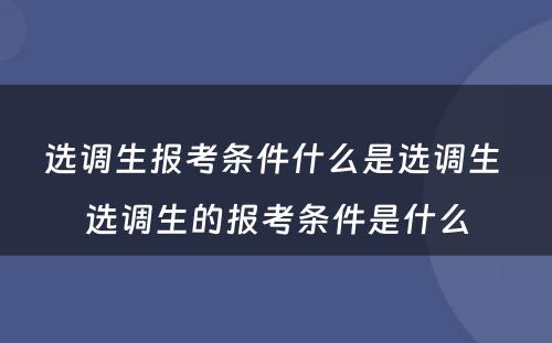 选调生报考条件什么是选调生 选调生的报考条件是什么