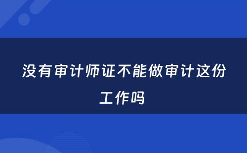 没有审计师证不能做审计这份工作吗 