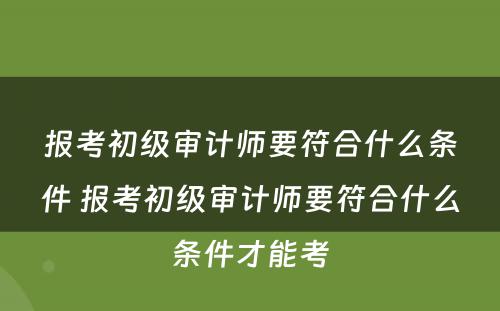 报考初级审计师要符合什么条件 报考初级审计师要符合什么条件才能考