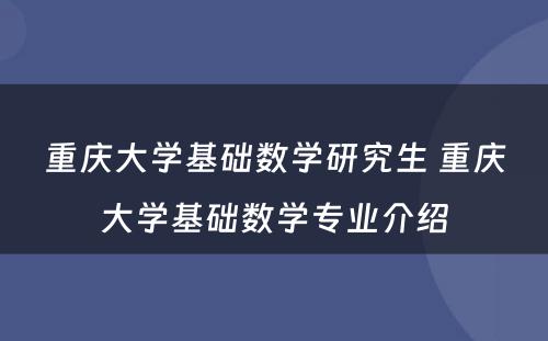 重庆大学基础数学研究生 重庆大学基础数学专业介绍