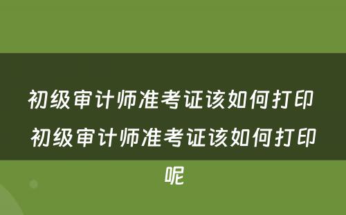 初级审计师准考证该如何打印 初级审计师准考证该如何打印呢