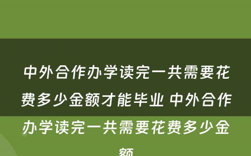 中外合作办学读完一共需要花费多少金额才能毕业 中外合作办学读完一共需要花费多少金额